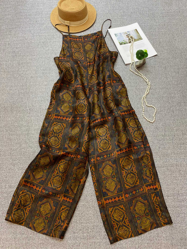 Nanyou Original New Chinese Style National Pattern Printed Mulberry Silk Xiangyun Fabric Sleeveless Suspender Jumpsuit Vintage Overalls Nanyou Original New Chinese Style National Pattern Printed Mulberry Silk Xiangyun Fabric Sleeveless Suspender Jumpsuit Vintage Overalls