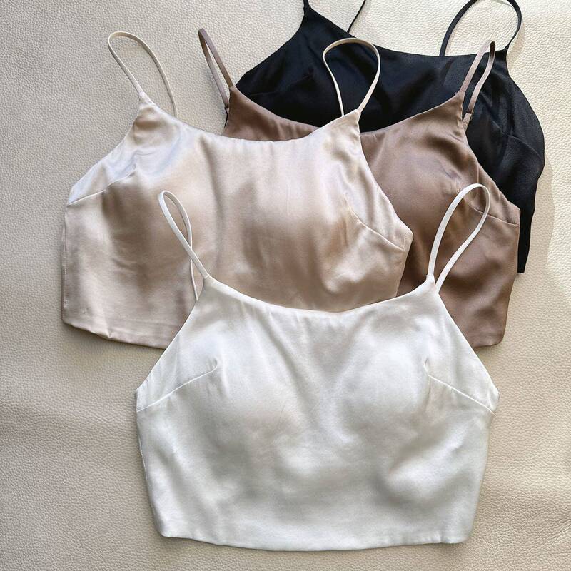 As Comfortable as if You'Re Not Wearing Anything ~ Luxurious Mulberry Silk Delicate Camisole with Ultra-Thin Silk Padding and Fixed Cup Bra