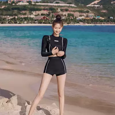 Swimsuit women's two-piece 2020 new conservative two-piece four-corner long-sleeved swimsuit flat angle student Korean ins style