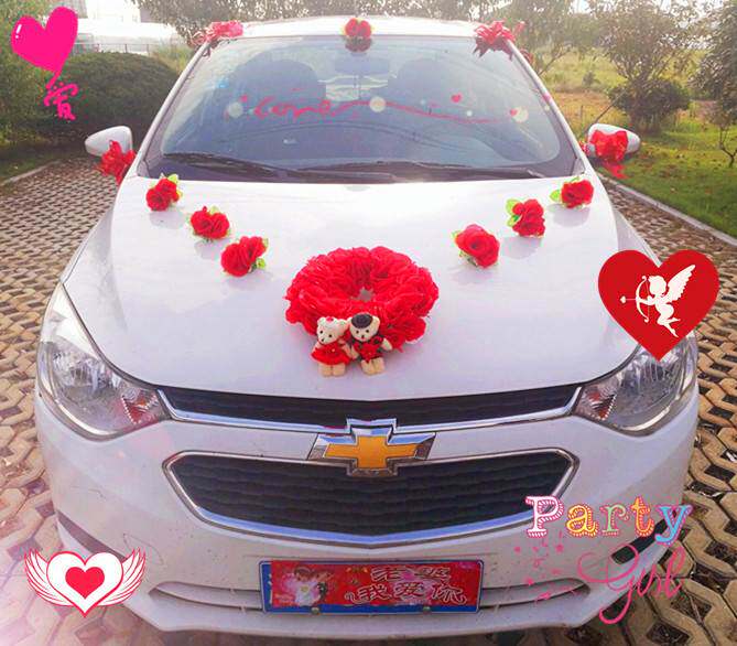 Wedding car decoration front set supplies simulation main and deputy welcome doll wedding team suction cup Chinese float float
