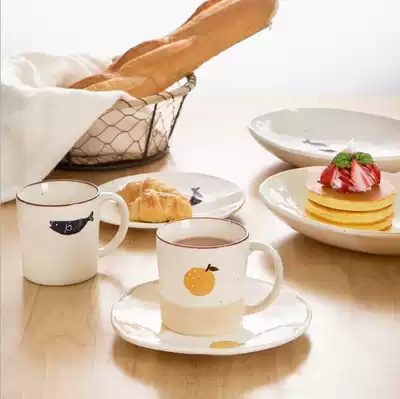 Spot Japanese imported cute hipster hand made ceramic coffee cup grapefruit blue fish mug water Cup plate