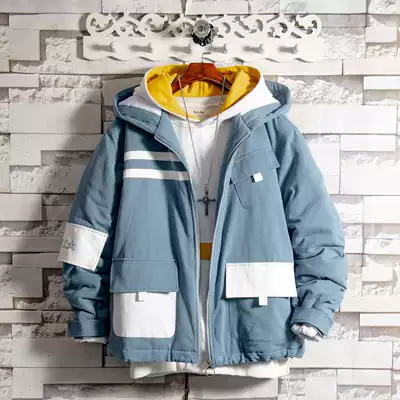 White sugar rose special blue and white color winter cotton clothes men Korean trend loose cotton coat coat thick warm