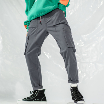 White Sugar Rose more than eighteen Pockets Pure Cotton Tooling Long Pants Male Black Small Straight Cylinder Autumn Winter 100 Hitch Foot Pants Tide