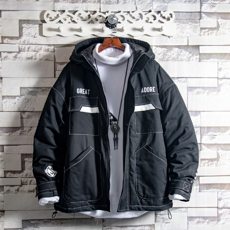 White Sugar Rose Special Line Design Thickened Cotton Coat Jacket Man Winter Han Edition Student Trend Cotton Clothing