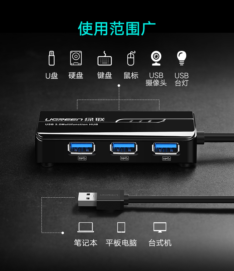 Màu xanh lá cây với hub USB3.0 splitter mở rộng chuyển đổi cáp USB vào máy tính USB3.0 bên ngoài trì hoãn bốn tốc độ cao Gigabit Ethernet mạng RJ45 chuyển đổi hỗ trợ mạng băng thông rộng khuôn viên - USB Aaccessories đèn led usb siêu sáng