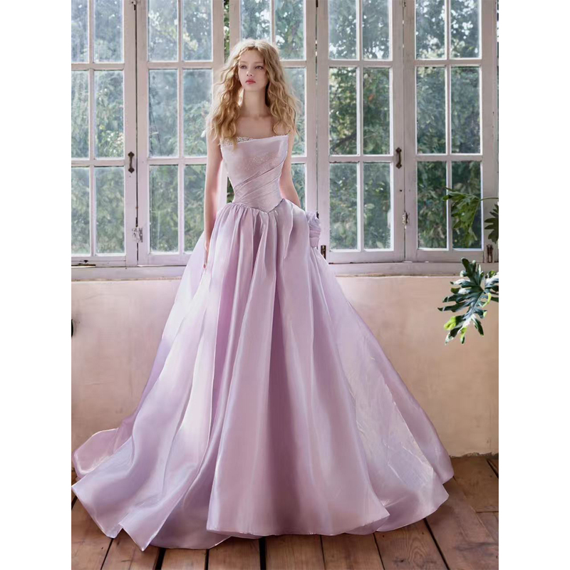 Purple Strapless Host Evening Dress for Women 2026 New High-End Light Luxury Coming-Of-Age Ceremony Princess Dress French Wedding Dress