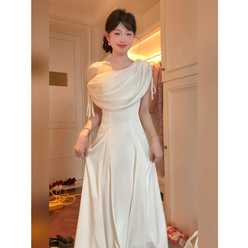French-Style White Evening Dress, High-End Light Luxury Niche Banquet Dress, Elegant Birthday and Coming-Of-Age Ceremony Dress, Engagement White Dress
