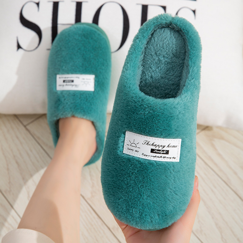 Cotton slippers women's autumn and winter home warm plush plush confinement shoes couple indoor thick bottom non-slip slippers men's winter
