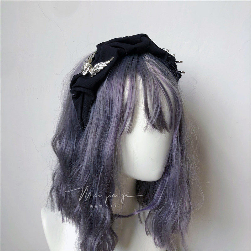 Original dark punk Japanese skull wings Lolita headband pleated girly pin retro headband cool