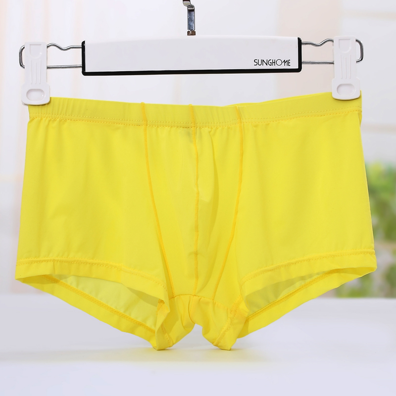 Đồ lót nam thể thao liền mạch gợi cảm trong suốt thiết kế boxer lụa băng lụa không có dấu vết eo thấp u lồi vuông quần short - Nam giới quần chip