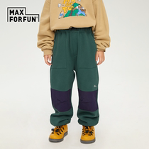 MAXFORFUN childrens stick series New frontier cotton male and female children parquet color plus suede sports pants warm pants for autumn and winter
