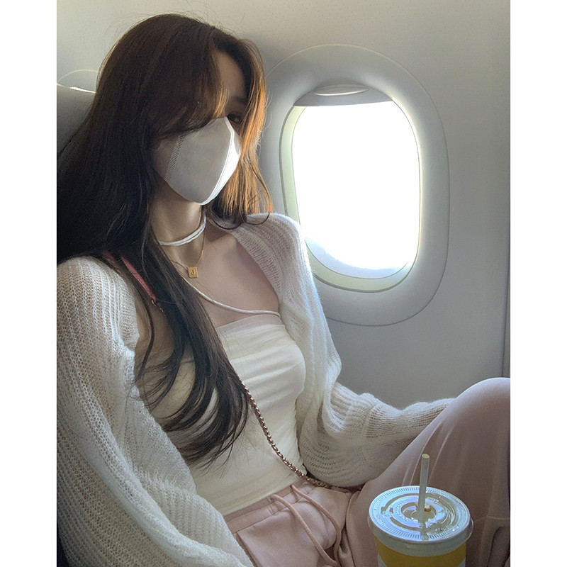 Soft glutinous sunscreen knitted cardigan for women's spring and summer thin outer lap pure desire hooded sweatshirt muscular sense long sleeve Beaty blouse