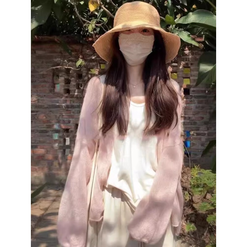 Thin Sun-Protective Ice Silk Knitted Cardigan Jacket for Women, Summer Loose and Lazy Style, Relaxed Fit, Outerwear Air-Conditioning Shirt Top
