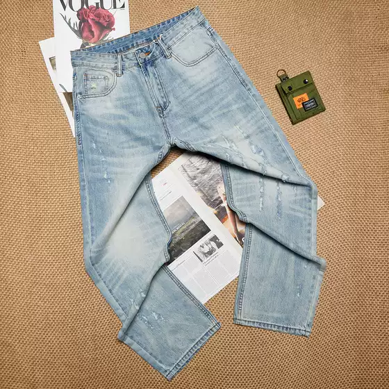 American-Style Trendy Brand Diesel Square Autumn/Winter Vintage Distressed Straight-Leg Jeans for Men in Light Blue, Loose Wide-Leg