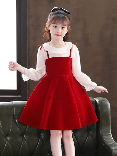 Платье, юбка, детский лонгслив, демисезонный наряд маленькой принцессы, красный пуховик, коллекция 2021, в западном стиле