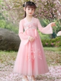 Ханьфу, летняя одежда, розовая юбка на девочку, летний осенний лонгслив, китайский стиль, 12 лет