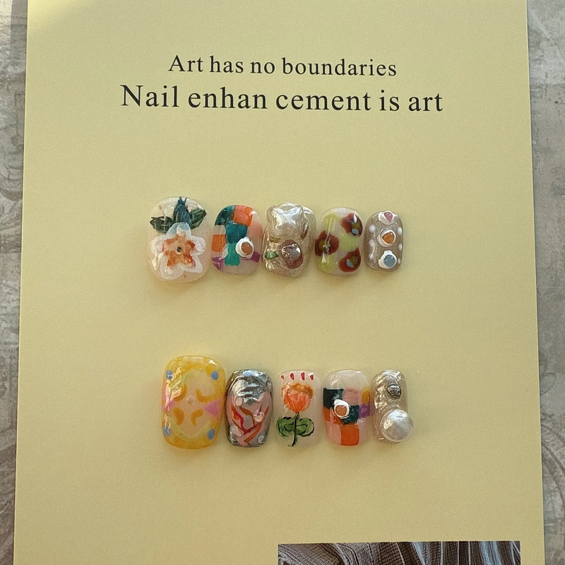 Vintage Gemstone Spring/Summer Niche Artistic Colorful High-End Personalized Short Handmade Nails