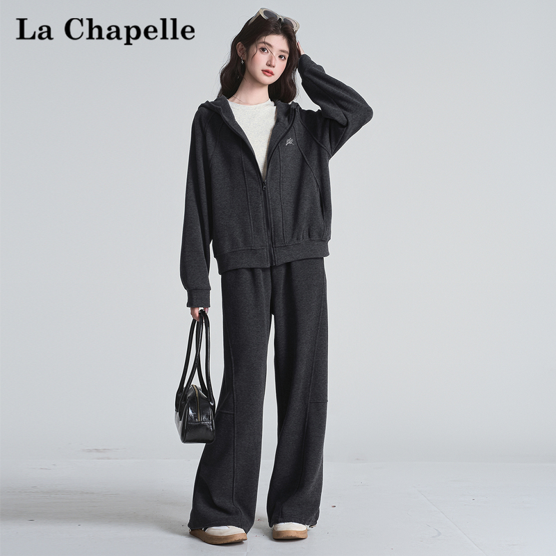 La Chapelle Dark Gray Loose-Fitting Sports Hoodie for Women + Casual Wide-Leg Pants Autumn Thin Two-Piece Set La Chapelle Dark Gray Loose-Fitting Sports Hoodie for Women + Casual Wide-Leg Pants Autumn Thin Two-Piece Set