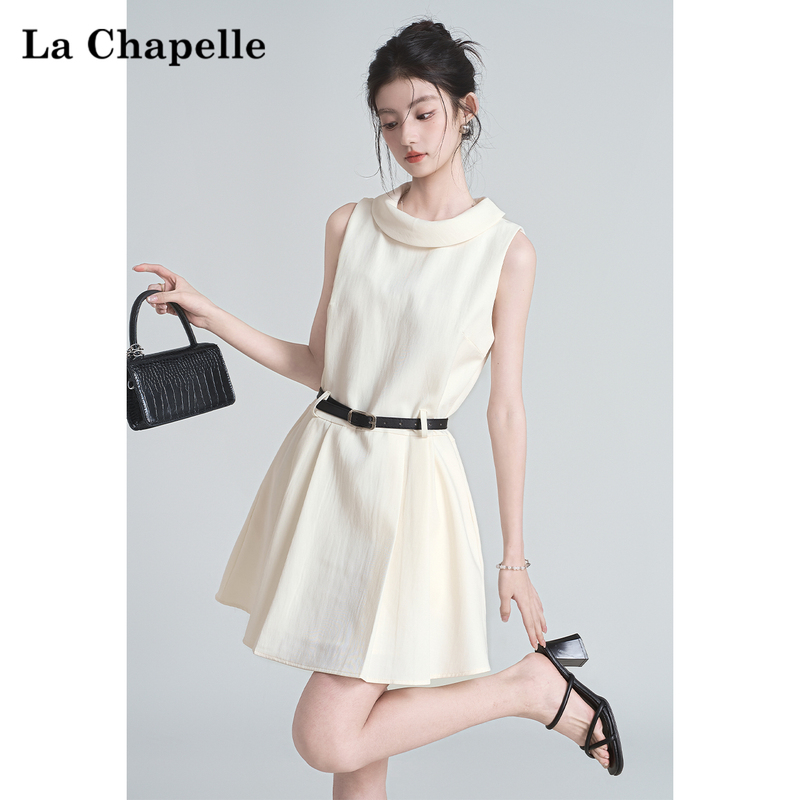 La Chapelle Korean-Style Design Round Neck Sleeveless Dress for Women 2026 Summer New Lace-Up Waist-Cinching Short Dress