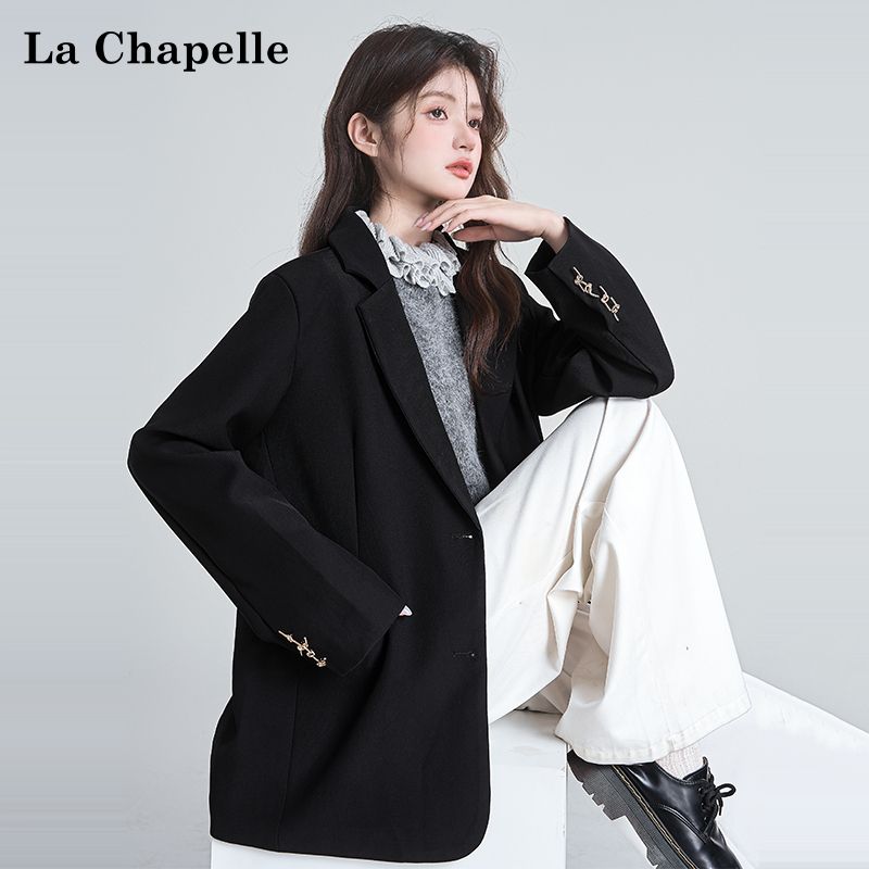 La Chapelle Black Blazer for Women, High-End Niche Design, Loose Korean Style, Preppy Casual Suit