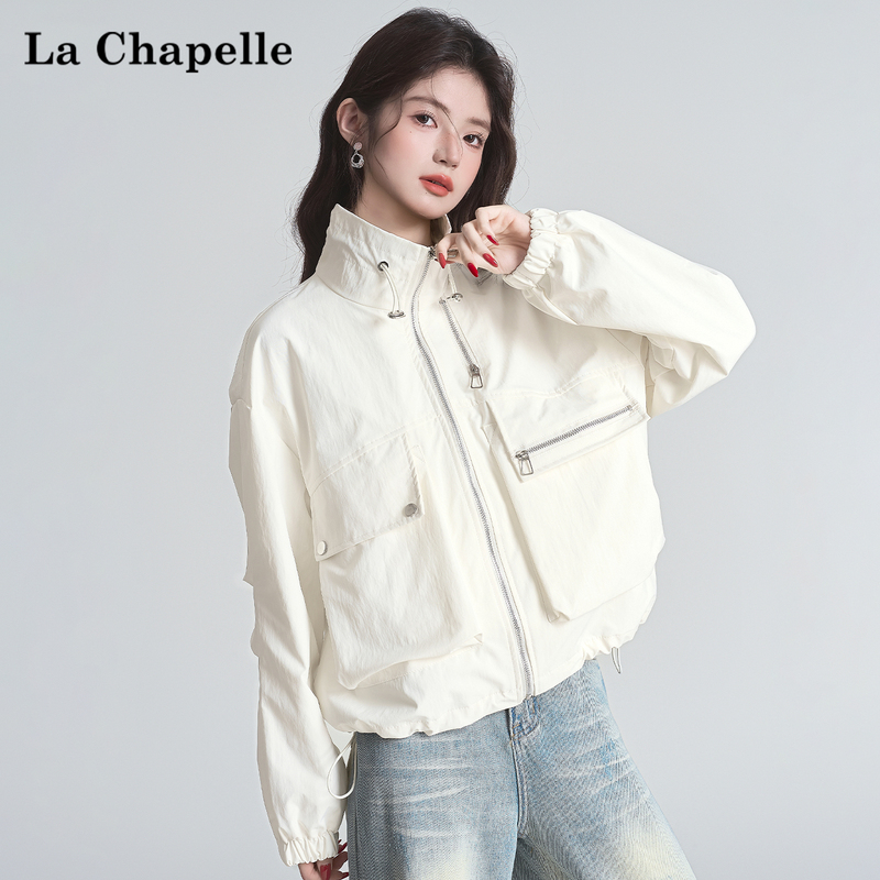 La Chapelle White Workwear Jacket for Women, New Loose-Fitting Retro Style, Petite Casual Versatile Jacket, Spring Windbreaker