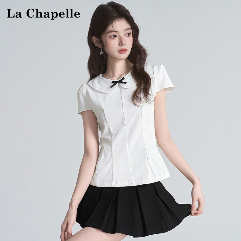 La Chapelle White Doll Collar Short-Sleeved Shirt Women's Summer New Shirt Sweet Design Slim Fit Top La Chapelle White Doll Collar Short-Sleeved Shirt Women's Summer New Shirt Sweet Design Slim Fit Top