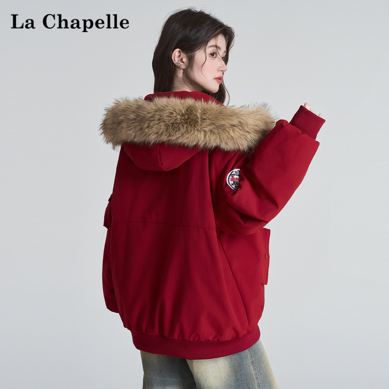 La Chapelle American-Style Fur-Trimmed Workwear Parka for Women, Winter Design, Warm and Thick Hooded Jacket
