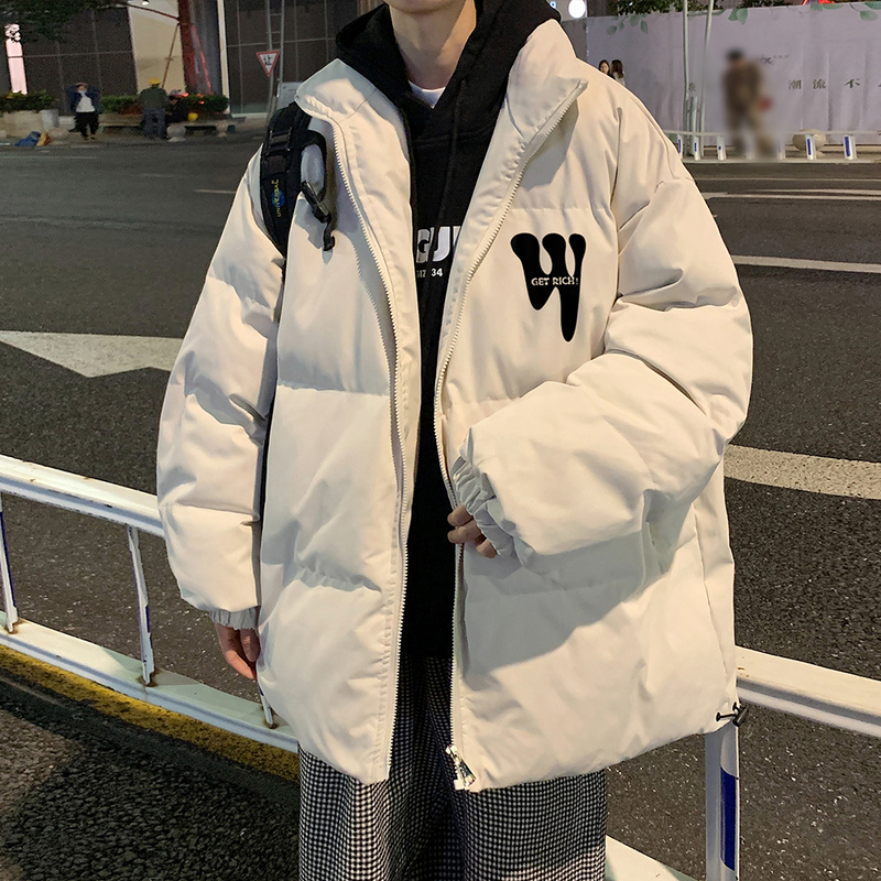 Men's Winter Cotton Jacket, American Style Stand Collar, Lightweight Oversize Cotton Jacket, Thickened Cotton Coat, Short Puffer Jacket
