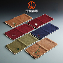 Plaything still set embroidered tea towel thickened absorbent tea cloth tablecloth tea mat cotton linen mat kung fu tea set kung fu tea accessories