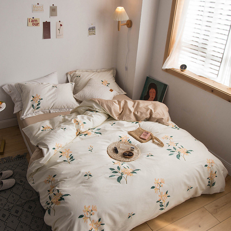 60 Tribute Satin Full Cotton Long Suede Cotton Four Pieces American Fields Garden Vegan Fresh Pure Cotton Quilt Cover Bed Linen Bed