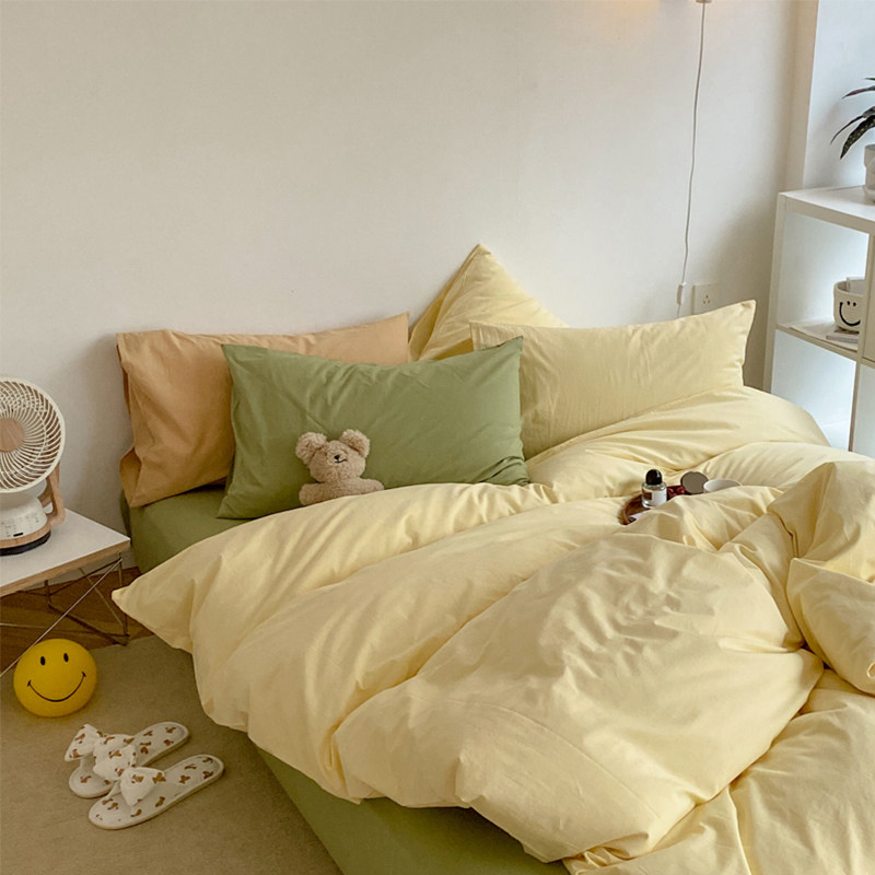 Nordic wind-ins cream Coloured full cotton washed cotton four pieces of pure cotton fresh pure color mix for three sets of beds