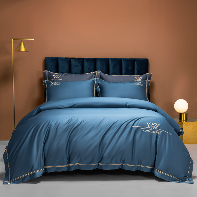 High-grade light luxury long-staple cotton four-piece set 100 high-density cotton embroidery simple Nordic style bedding 1 8