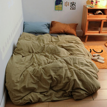 Ins retro contrast plaid cotton wash cotton four-piece cotton simple Nordic red bedding three-piece set