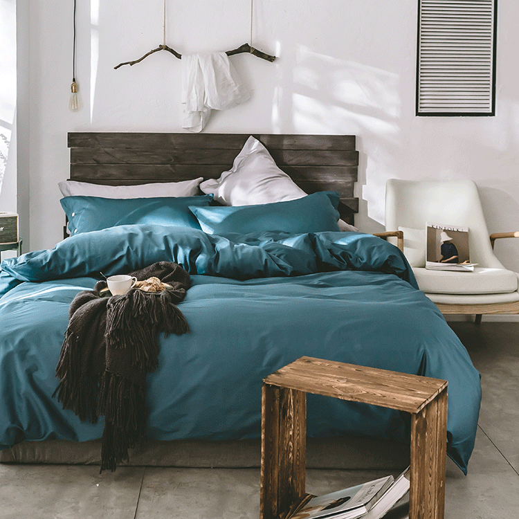 Xuất khẩu 60 bông satin dài chủ lực cotton bốn mảnh cotton màu rắn giường cao cấp 1,8m đơn giản châu Âu - Bộ đồ giường bốn mảnh chăn gối