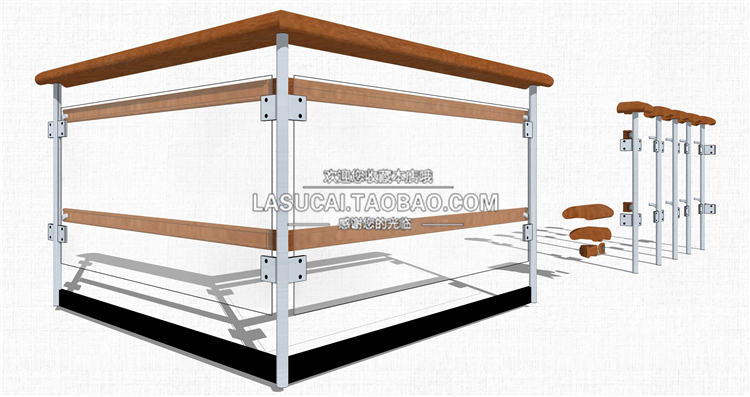 T218园林景观栏杆扶手SU模型玻璃栏杆护栏楼梯扶手不锈钢...-7