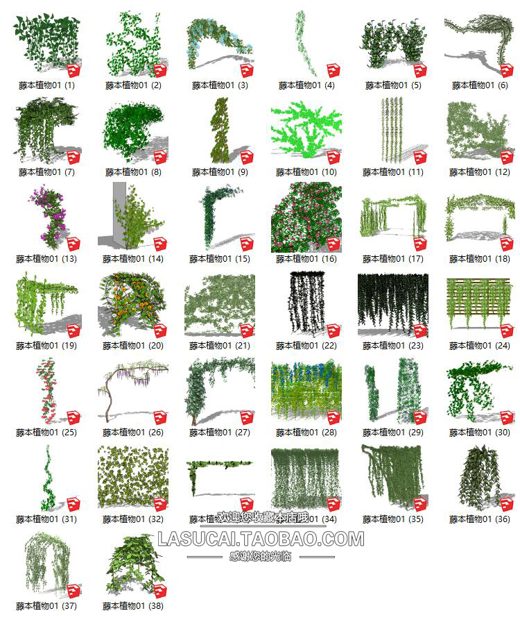 T212藤本绿植植物SU模型爬藤藤蔓攀爬植物垂吊绿墙sketchup组...-2