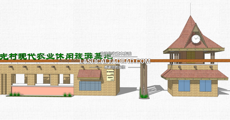 T188乡村旅游度假区景区大门入口SU模型度假公园游乐场sketc...-4