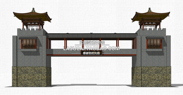 T188乡村旅游度假区景区大门入口SU模型度假公园游乐场sketc...-5
