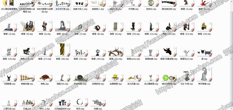 SU组件Sketchup草图大师景观模型欧式中式现代雕塑小品石狮...-1
