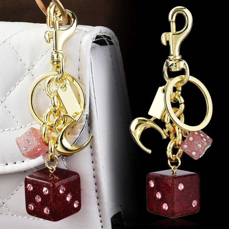 Suitable for Coach Dionysus Bag Pendant Keychain, Pink Dice, Crystal Resin English Letter Keychain