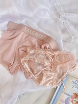 Sexy couples underwear one man and one woman pink romantic love lace Japanese pure cotton crotch sweat comfortable flat corner pants