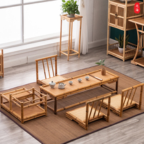 Simple Japanese tatami table bamboo rattan window small coffee table Zen low kang table balcony creative solid wood tea table and chair