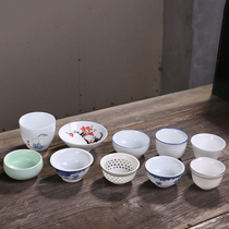 Ceramic tea cup tea bowl exquisite hollow tea cup tea cup blue and white porcelain tea cup master tea bowl Kung Fu tea set household