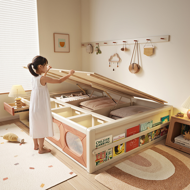Solid Wood Children's Bed, Red Sandalwood Small Apartment Storage Bed, Treasure Chest, Simple Storage Box, Tatami Hydraulic Bed Box