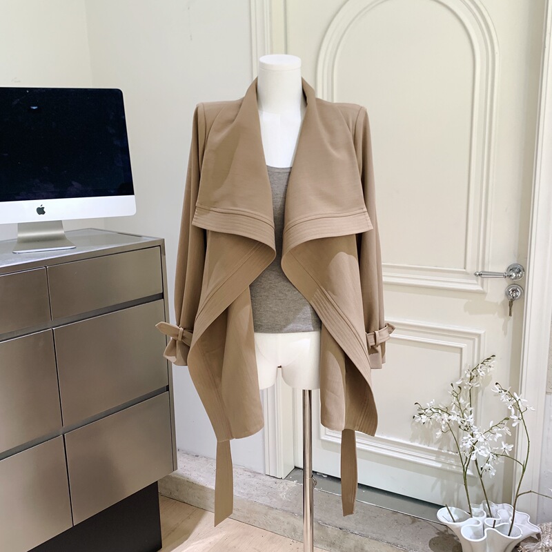 5Werkw Kitagawa Keiko Vintage Trench Coat, Ruffled Collar Short Large Lapel Trench Coat, Elegant Coat