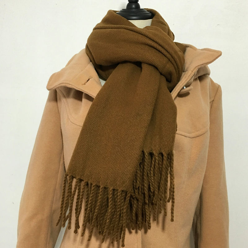 Wild solid color scarf Autumn and winter men's and women's coffee shawl dual-use plain long version warm double-sided thickened tassels