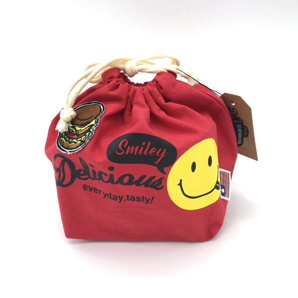 Japanese stereo embroidery SMILEY smiley face pumping rope bag large scarlet bag large capacity boxed with