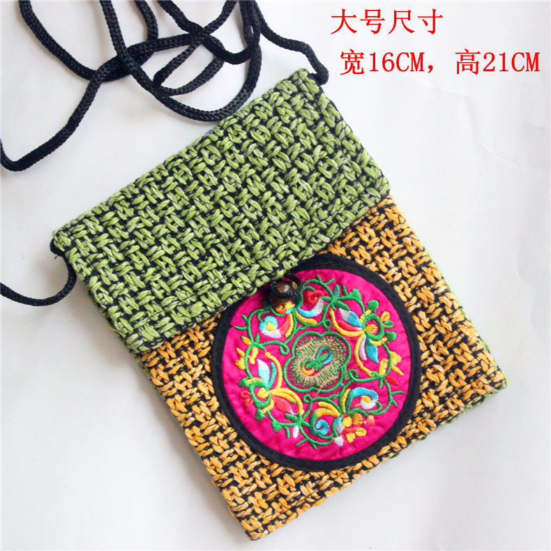 Ethnic Wind Embroidery Flower Linen Weave Small Square Bag Splicing Single Shoulder Inclined Satchel Mobile Phone Zero Money Bag Women Bag