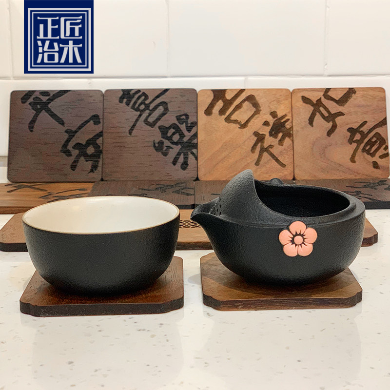 Black Walnuts Original Solid Wood Cups Cushion Custom Words Engraving Anti-Burn Day Style Thermal Insulation Mat Dining Mat Handmade Cup Mat