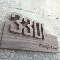 High-end solid wood household house number listing personalized custom villa shop creative three-dimensional digital room number signboard